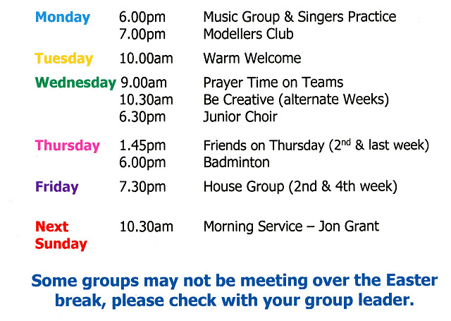 Diary for week beginning 5th April 2026.