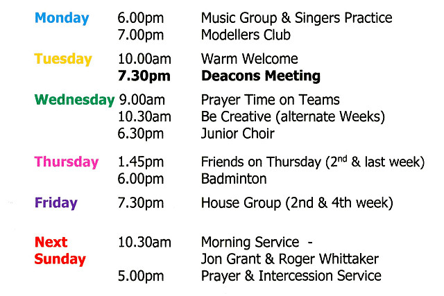 Diary for week beginning 12th April 2026.