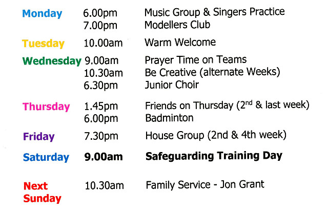 Diary for week beginning 19th April 2026.