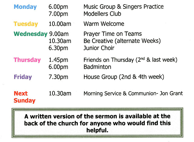 Diary for week beginning 26th April 2026.