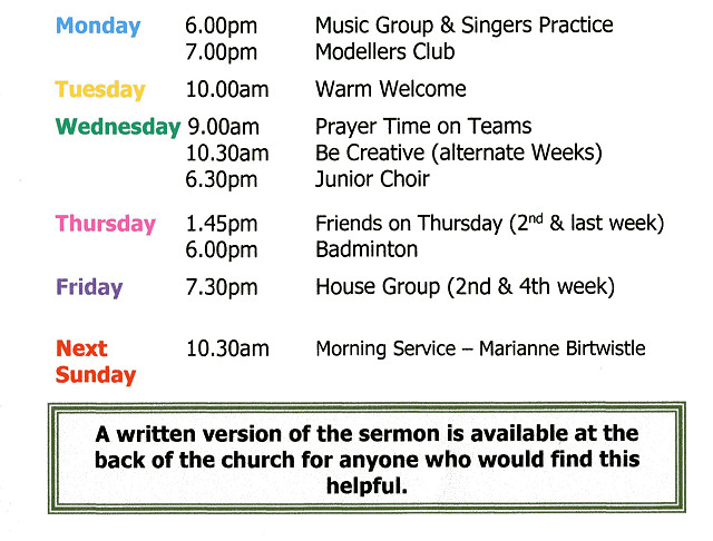 Diary for week beginning 24th & 31st May 2026.