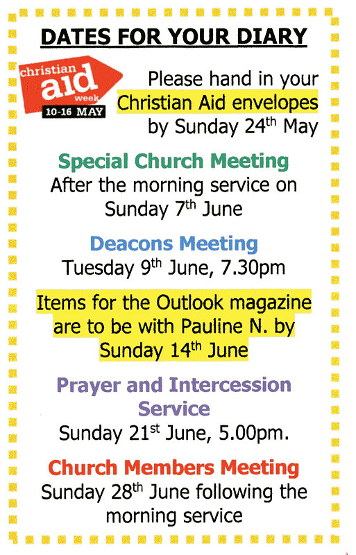 Dates for your Diary.