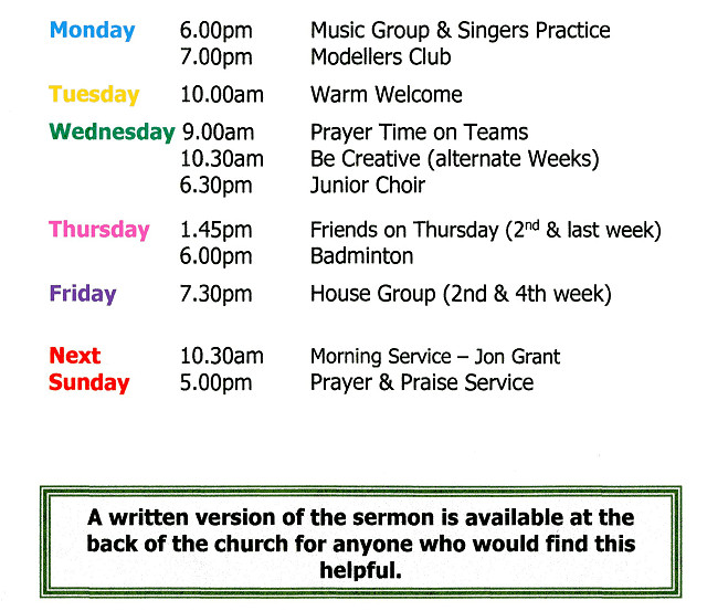 Diary for week beginning 14th June 2026.