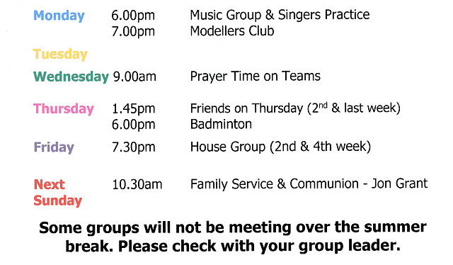 Diary for week beginning 26th July 2026.