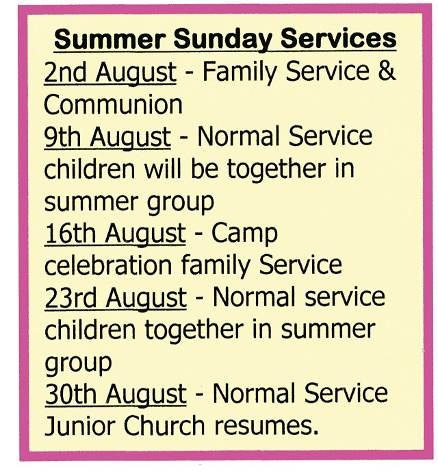 Summer Sunday Services.