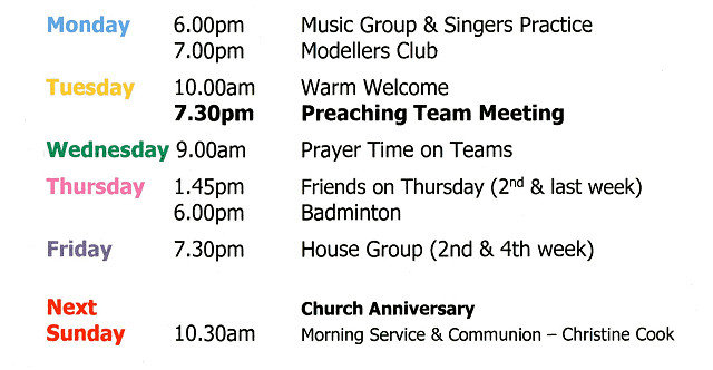 Diary for week beginning 25th October 2026.