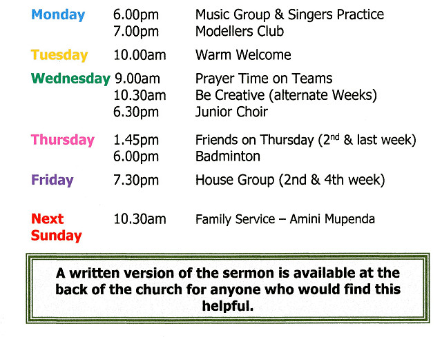 Diary for week beginning 17th May 2026.