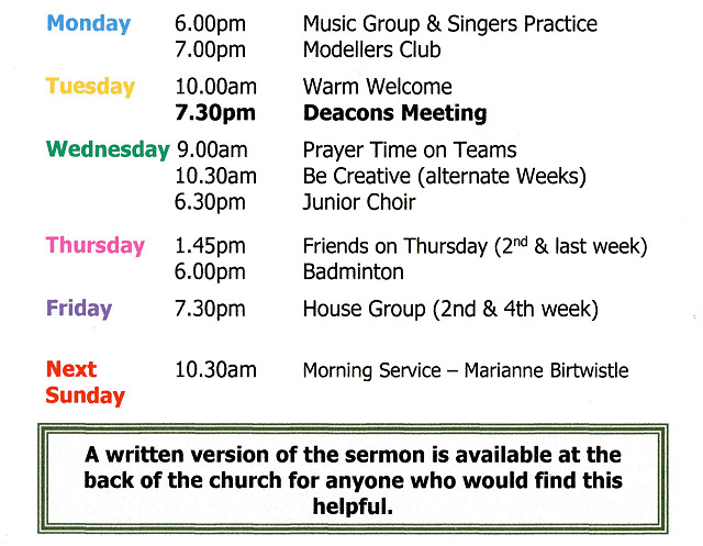 Diary for week beginning 7th June 2026.